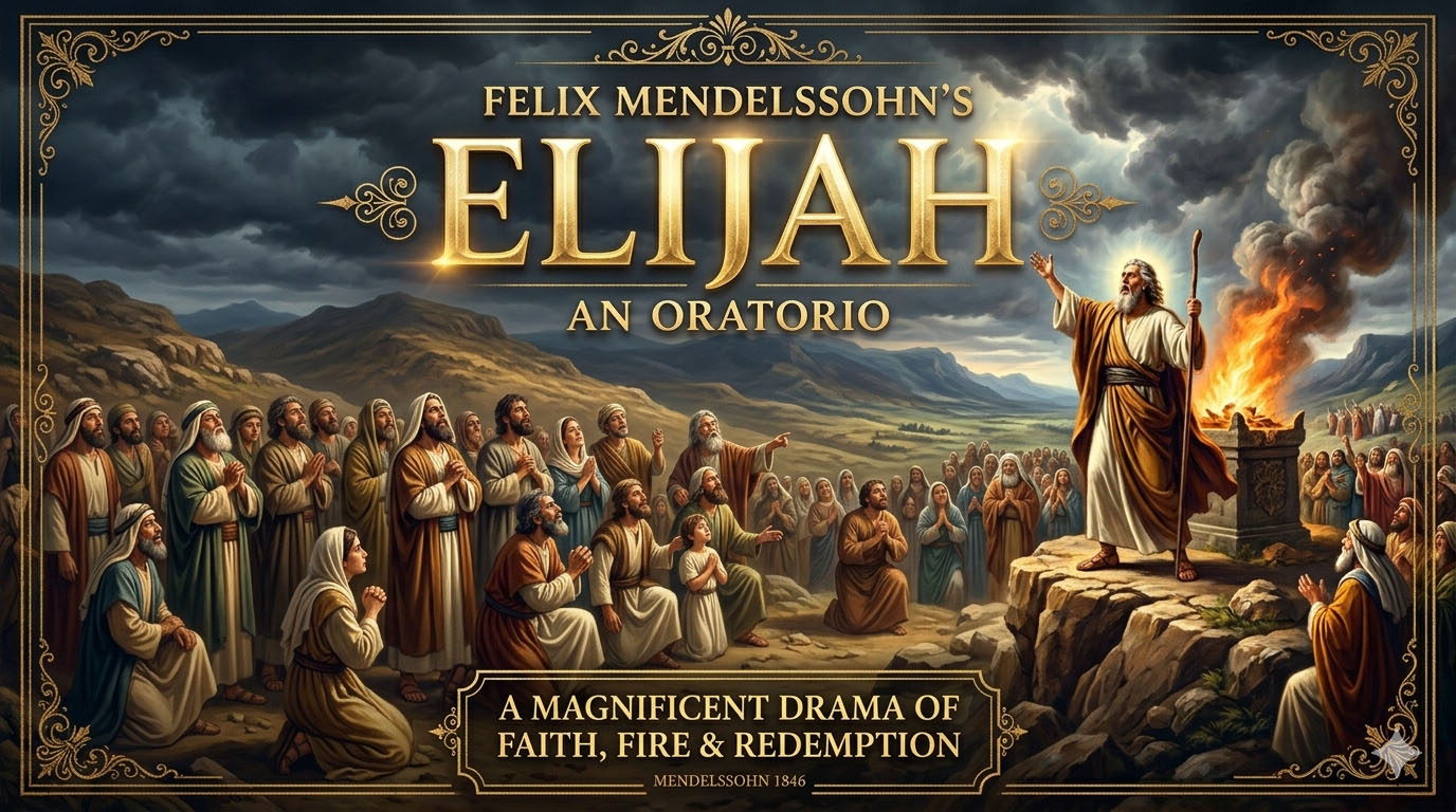 Concert poster for Mendelssohn's Elijah, 29 April 2027, Sherborne Abbey